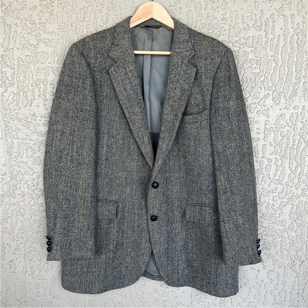 Vintage Harris Tweed Stafford Herringbone Wool Blazer Sports Coat Jacket - Picture 2 of 14